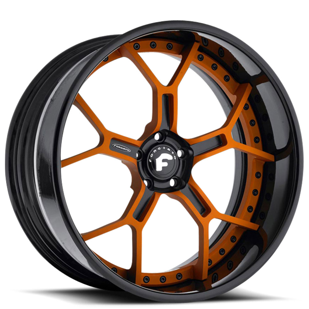 19" Forgiato Wheels GTR 2-Tone Gloss Black with Burnt Orange Forged Rims 