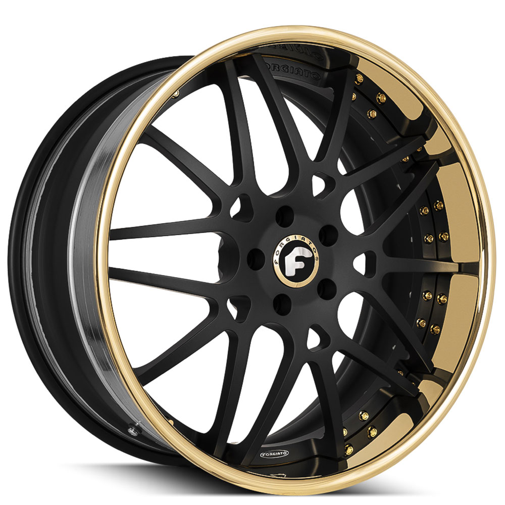 22" Forgiato Wheels Maglia Satin Black Face with Gold over Chrome Lip Forged Rims 
