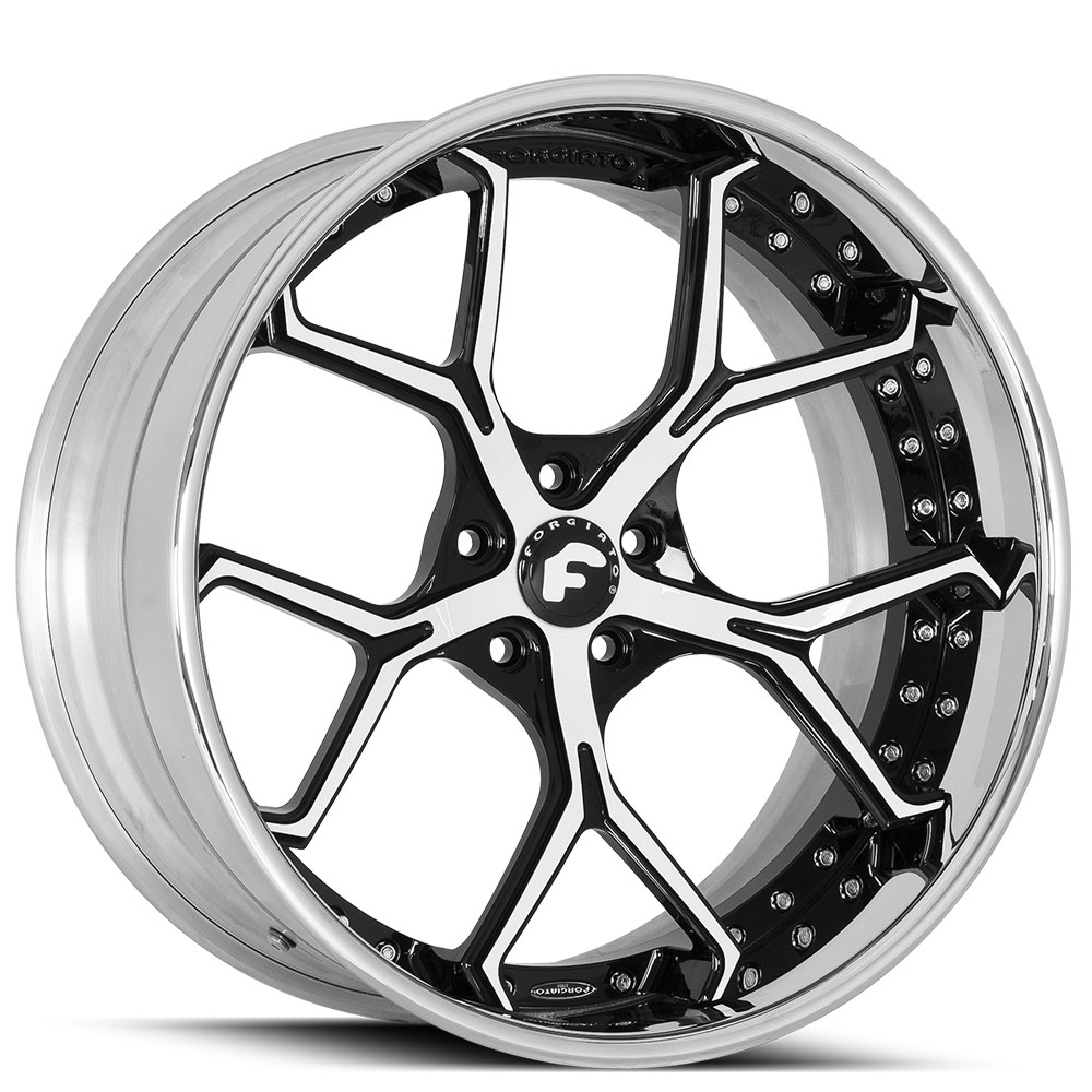 22" Forgiato Wheels Quadri Black Machined with Chrome Lip Forged Rims 