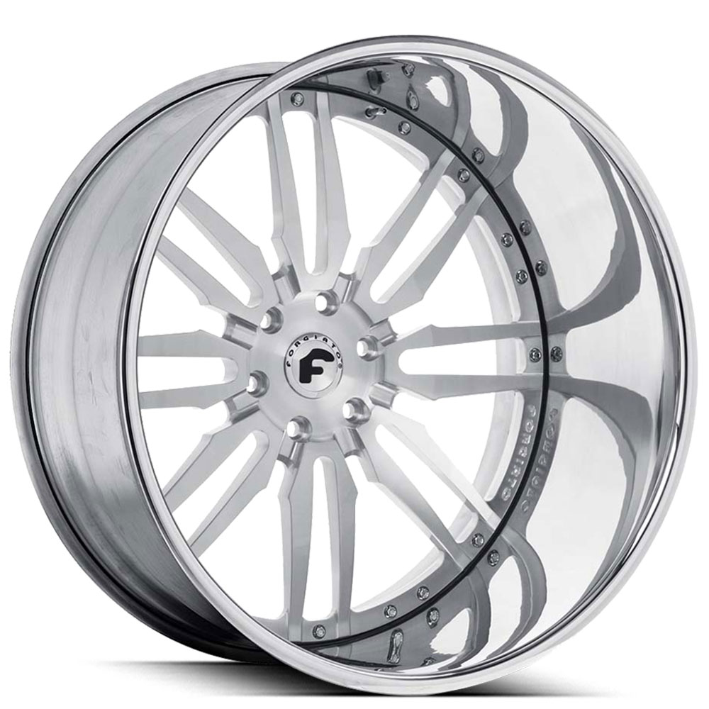 22" Forgiato Wheels Sedici Brushed Silver with Chrome Lip Forged Rims