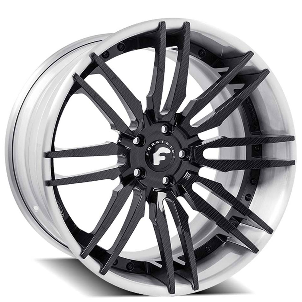 20" Forgiato Wheels Sedici-ECL Carbon Fiber Look Dip with Silver Brushed Lip Forged Rims 