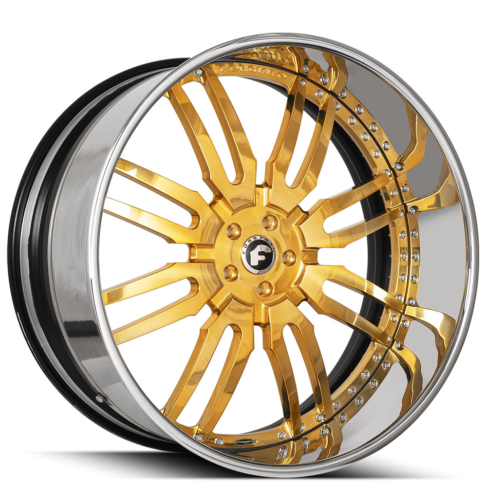 20" Forgiato Wheels Sedici Gold over Chrome with Chrome Lip Forged Rims 