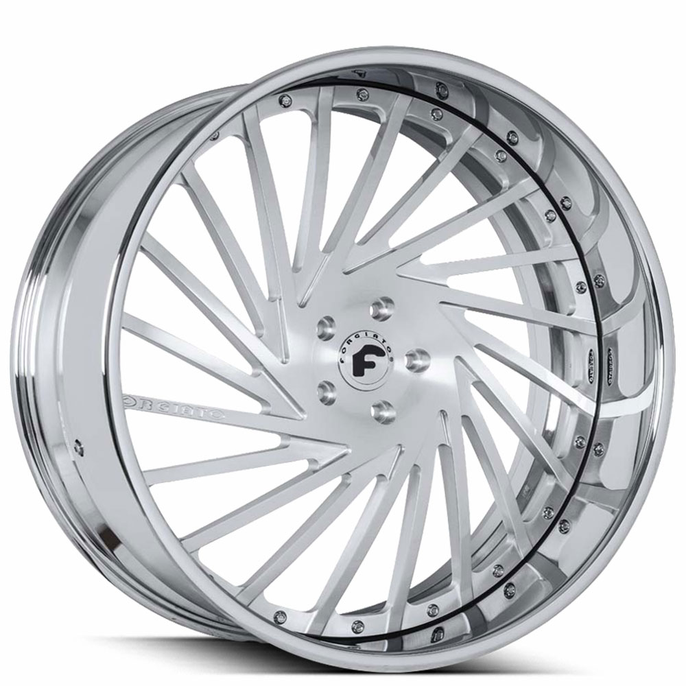 19" Forgiato Wheels Ventoso Brushed Silver with Chrome Lip Forged Rims
