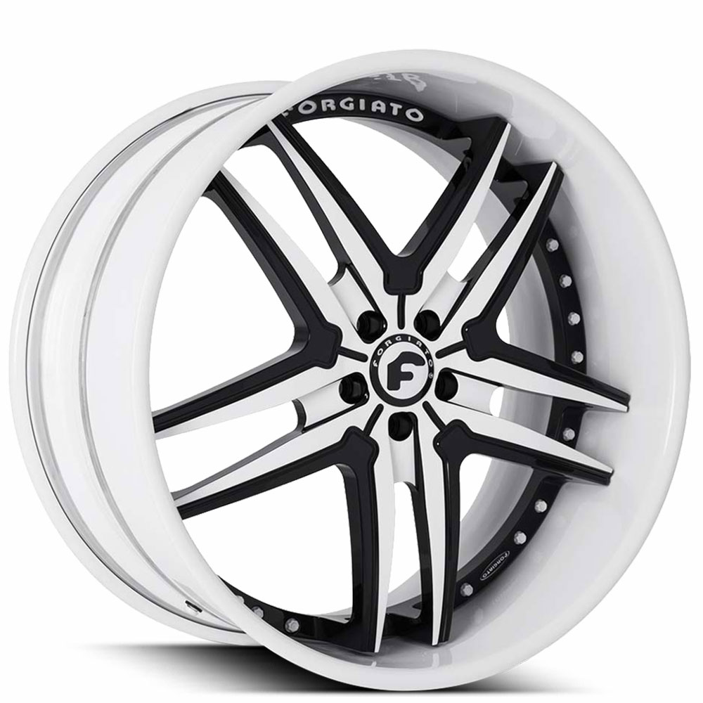 22" Forgiato Wheels Vizzo 2-Tone Black with White Accents and Lip Forged Rims 