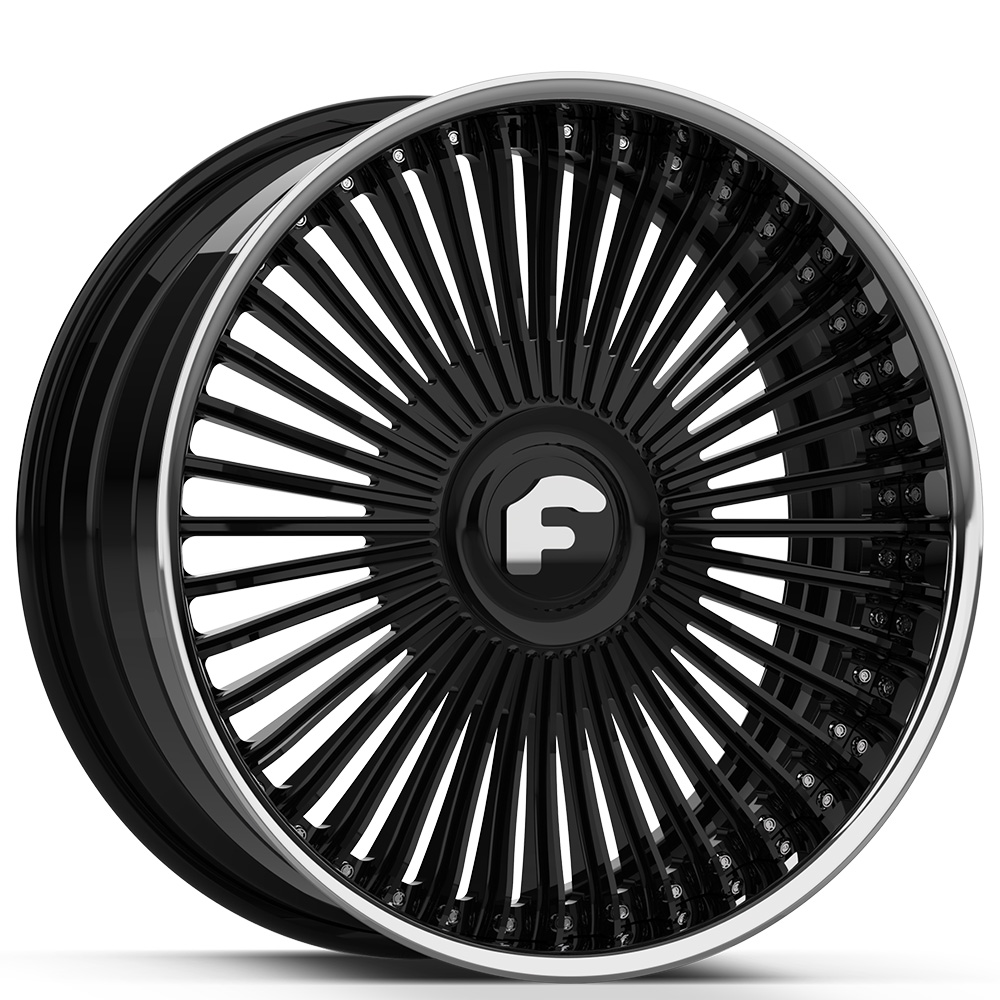 24" Forgiato Wheels G-1 Gloss Black with Chrome Lip Floating Cap Forged Rims 