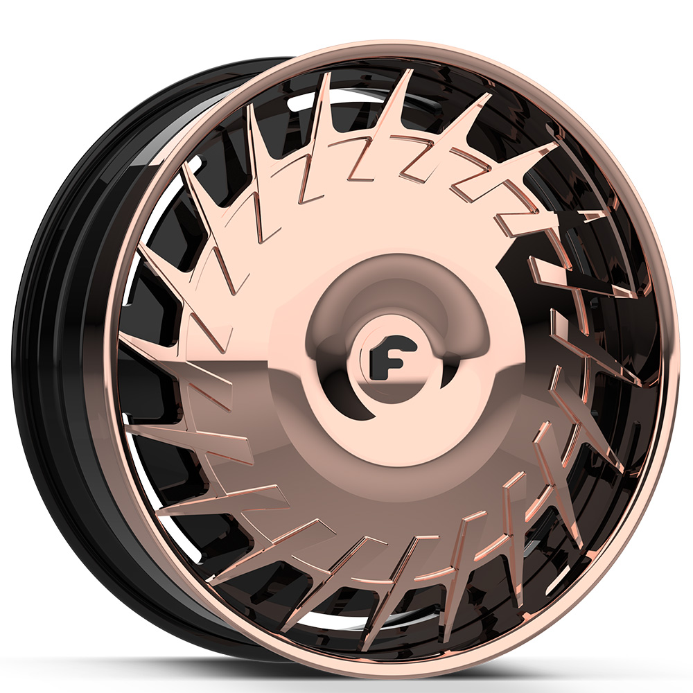 24" Forgiato Wheels K-1-Floater Gloss Black with Rose Gold over Chrome Face and Lip XL Floating Cap Forged Rims 