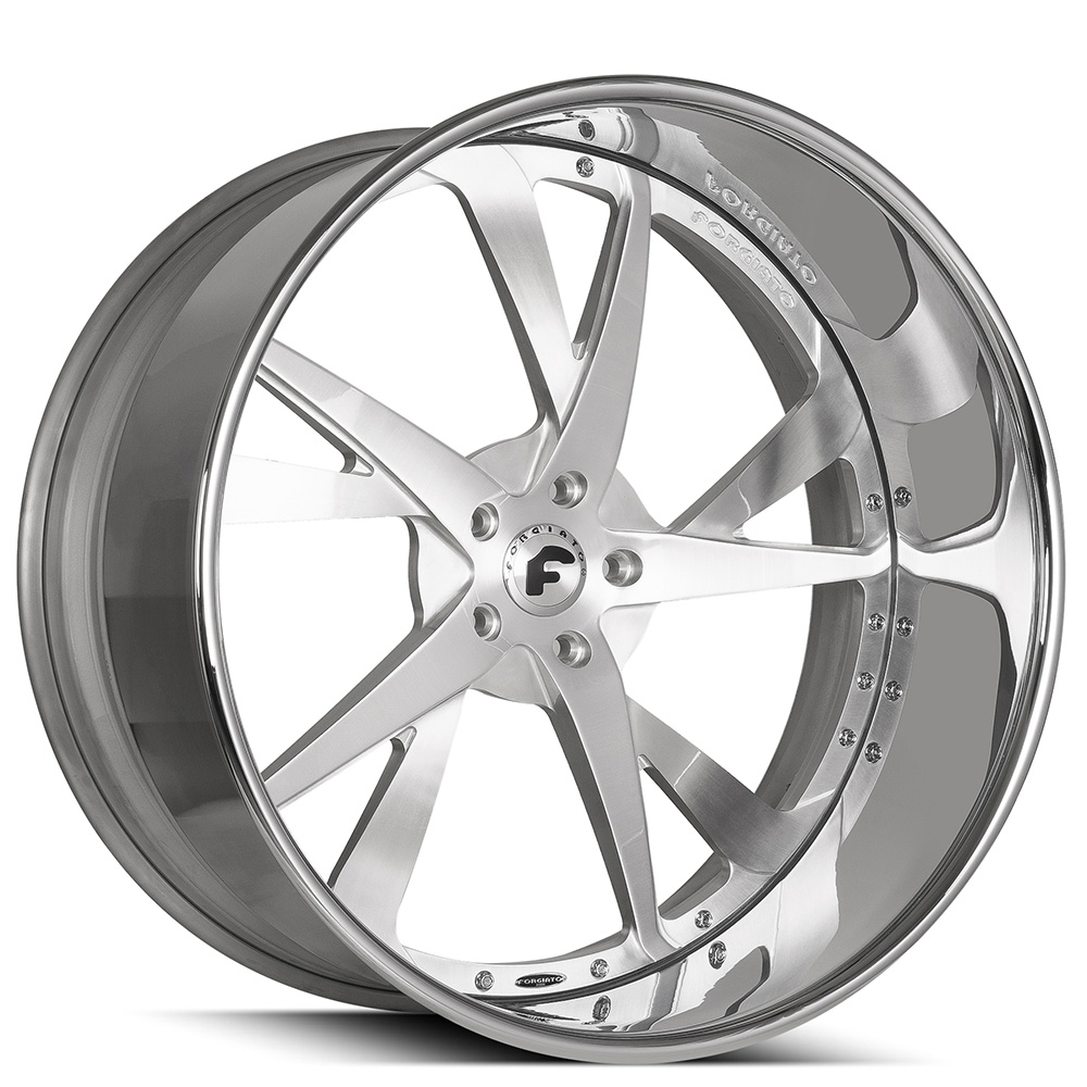 20" Forgiato Wheels S221 Brushed Silver Face with Chrome Lip Forged Rims 