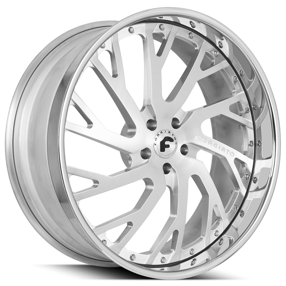 19" Forgiato Wheels Sincro Brushed Silver Face with Chrome Lip Forged Rims 