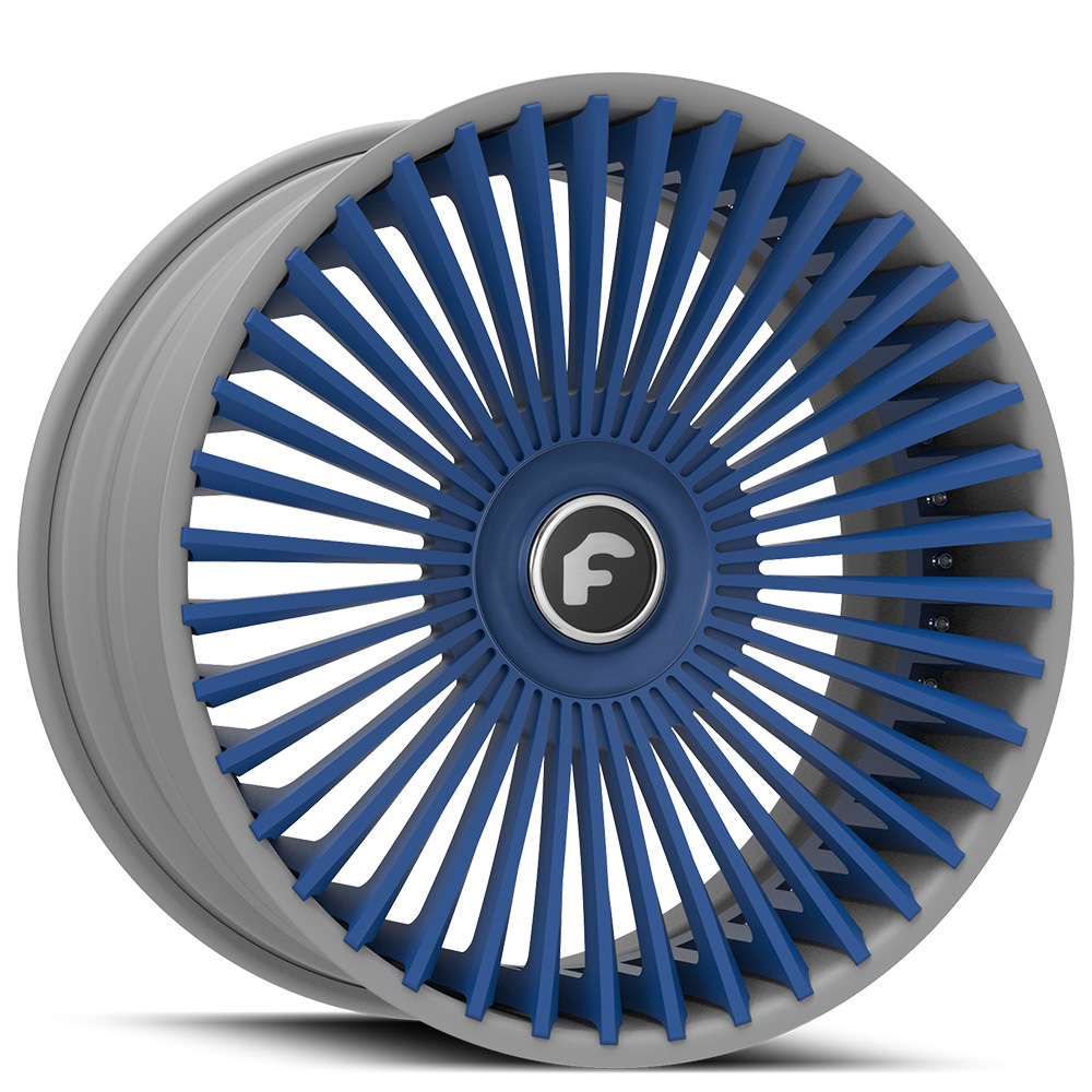22" Forgiato Wheels Trimestre-ECL Royal Blue Face with Gunmetal Lip XL Floating Cap Forged Rims 