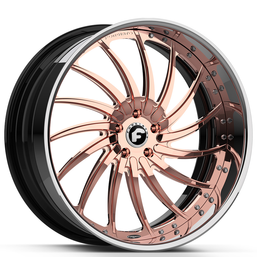 22" Forgiato Wheels Wade FF Rose Gold over Chrome Face with Chrome Lip and Black Inner Forged Rims