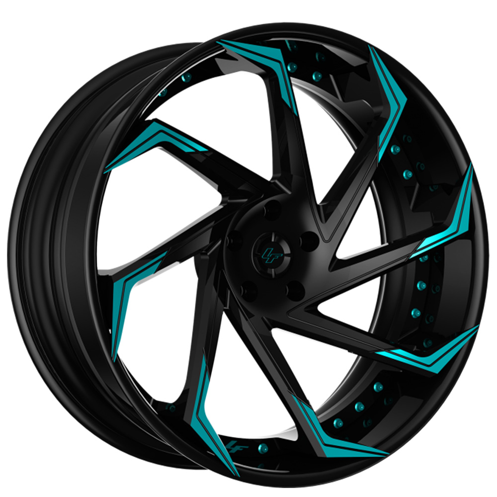 19/20" Lexani Forged Wheels LZ-117 Gloss Black with Tilt Blue Tips and Rivets Rims 