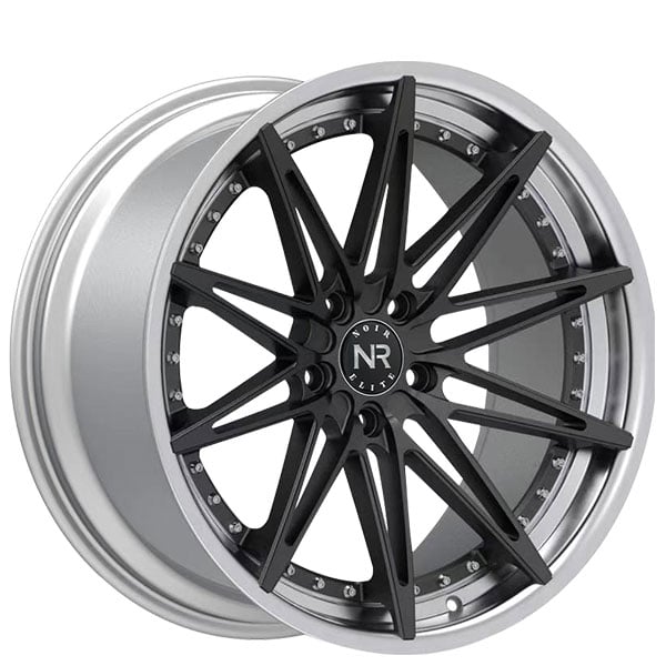 20 Noir Elite Wheels NR108 Gloss Black With Silver Lip And Chrome   0 Noir Elite Wheels Nr108 Gloss Black With Silver Lip And Chrome Rivets Rims Audiocityusa 