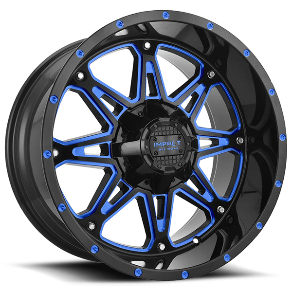 22" Impact Off-Road Wheels 810 Gloss Black with Blue Milled Rims
