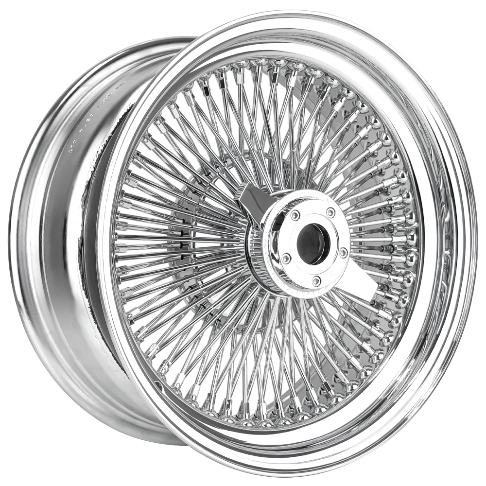 14x6" LA Wire Wheels Standard 100-Spoke Straight Lace Chrome with Chrome Heavy Duty Knock-Off Rims