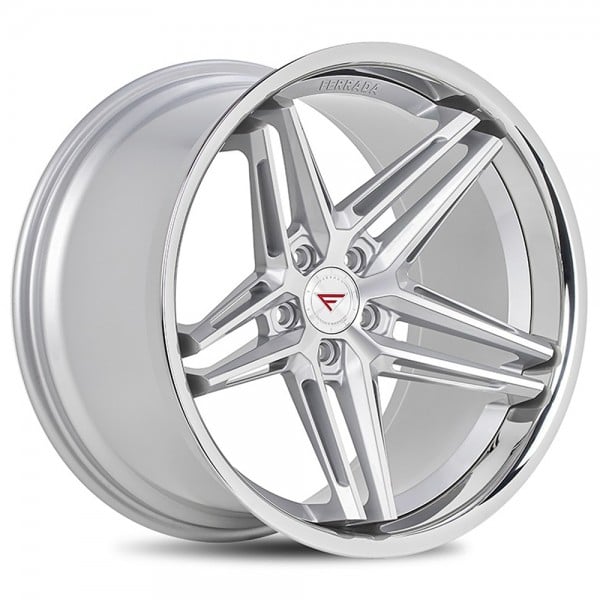 20" Staggered Ferrada Wheels CM1 Silver Machined with Chrome Lip Rims
