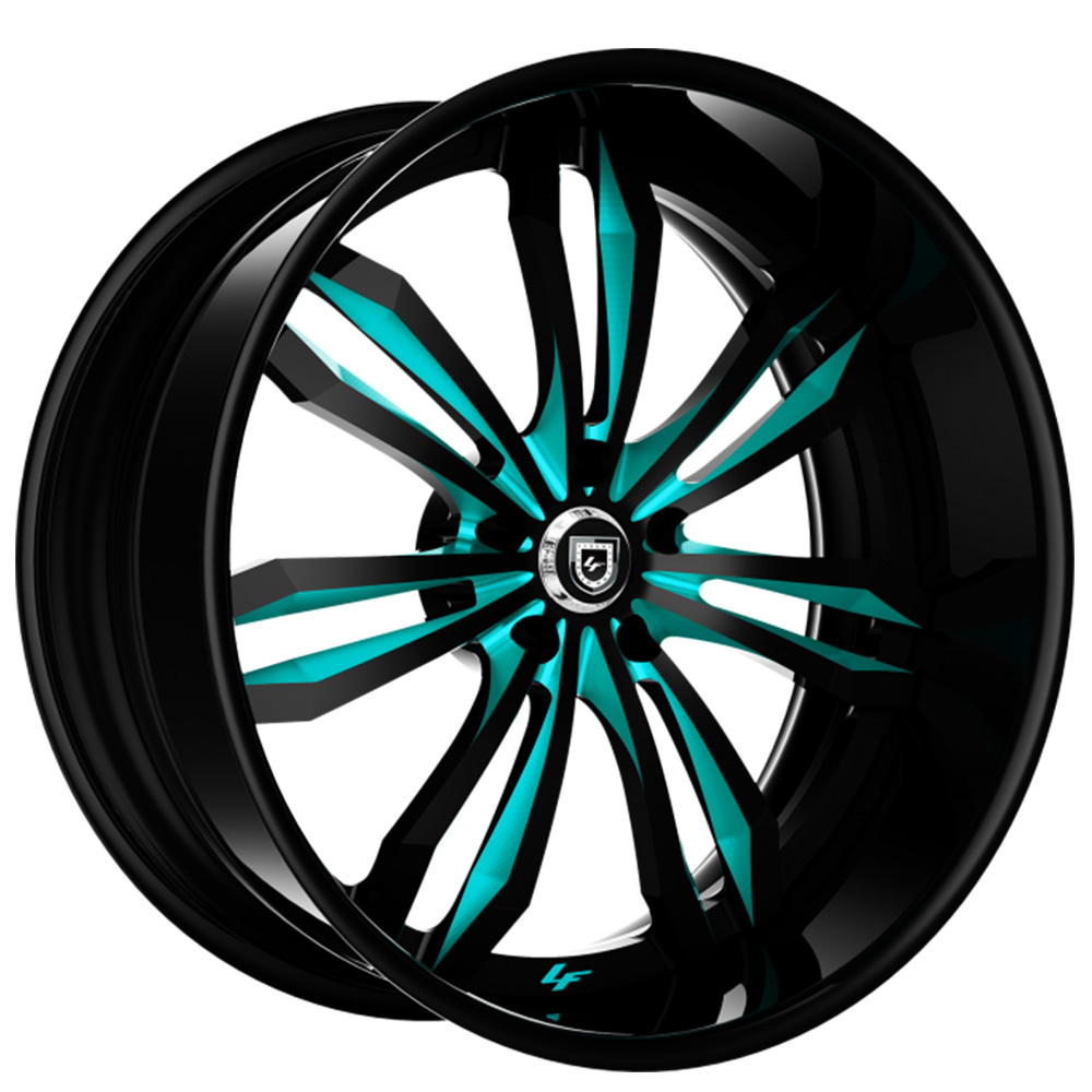 19" Lexani Forged Wheels LF-763 Gloss Black with Teal Accents Rims