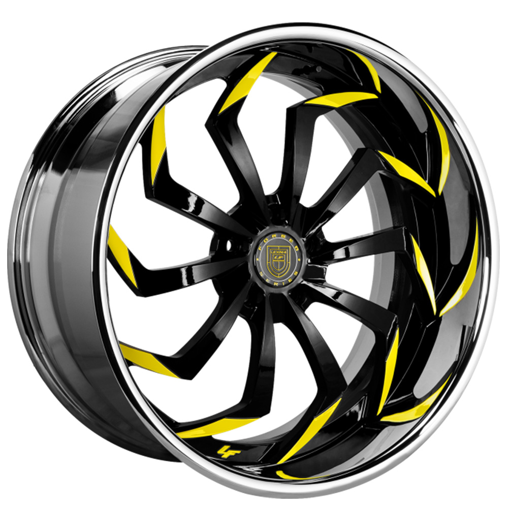 19" Lexani Forged Wheels LF-770 Static Gloss Black Face with Yellow Tips and Chrome Lip Rims