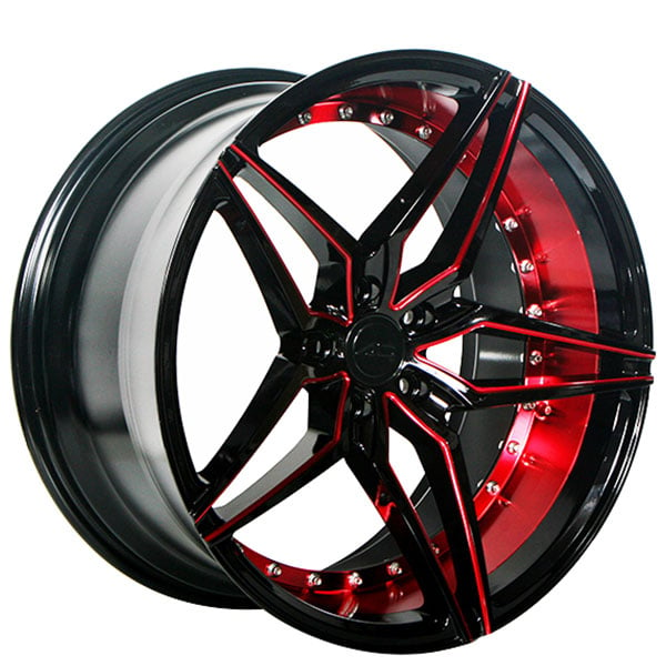 20" Staggered AC Wheels AC01 Gloss Black Red Inner Extreme Concave Rims 
