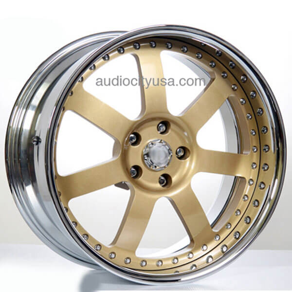 19" AC Forged Wheels AC317 Gold Face with Chrome Lip Three Piece Rims 