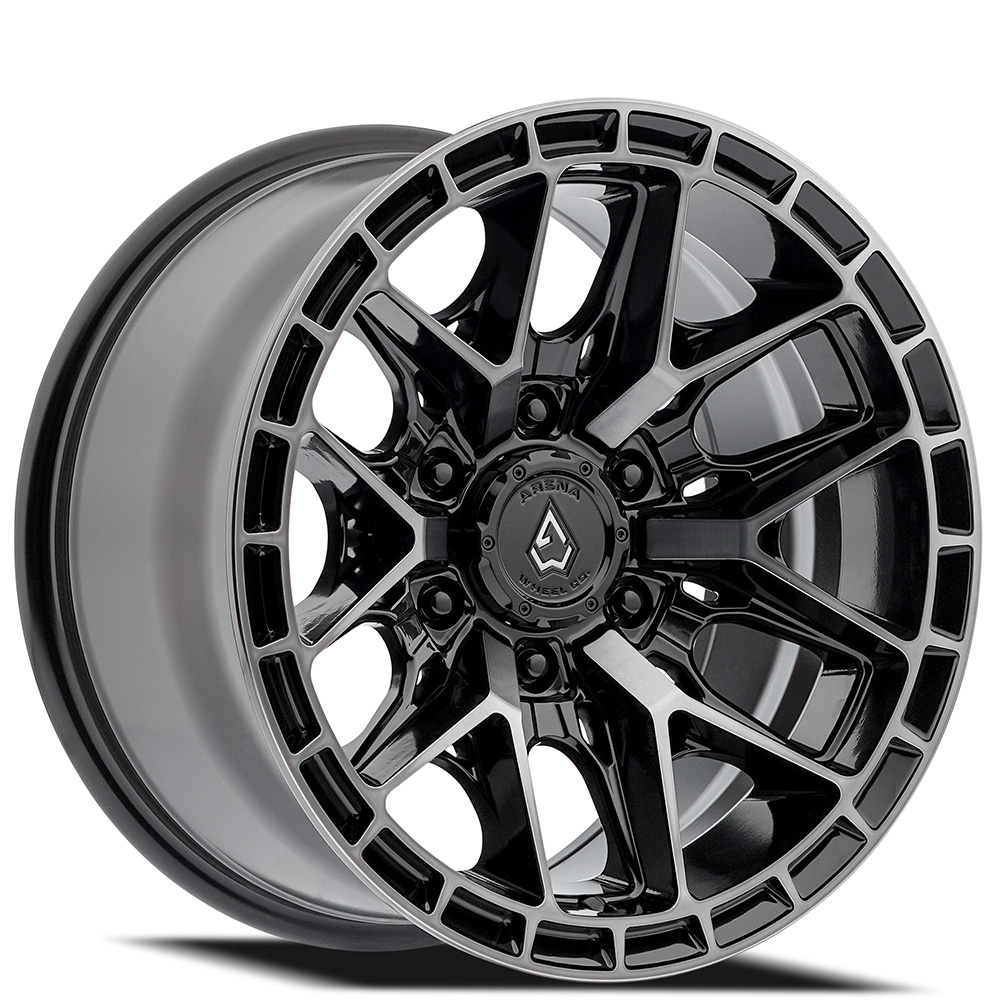 17" Arena Wheel Co A114 Battle Gloss Black with Machined DDT Face and Lip 6-Lugs Off-Road Rims