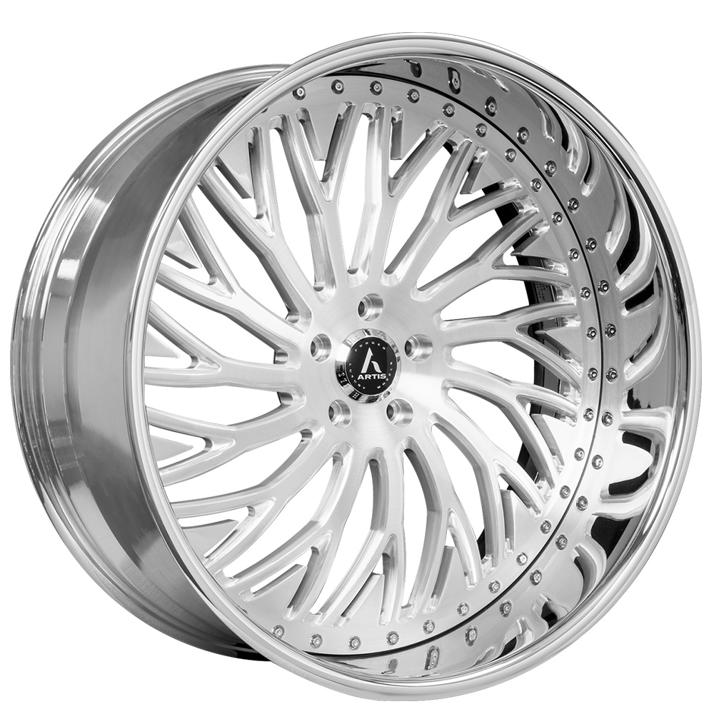 26" Artis Forged Wheels Biloxi Brushed Silver Face with Chrome Lip Rims