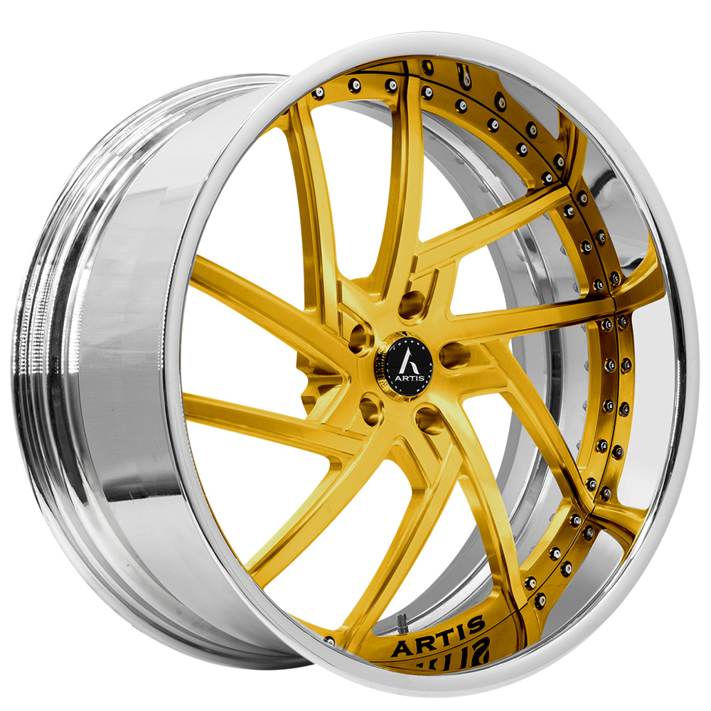 21" Artis Forged Wheels Fairfax Brushed Gold Face with Chrome Lip Rims