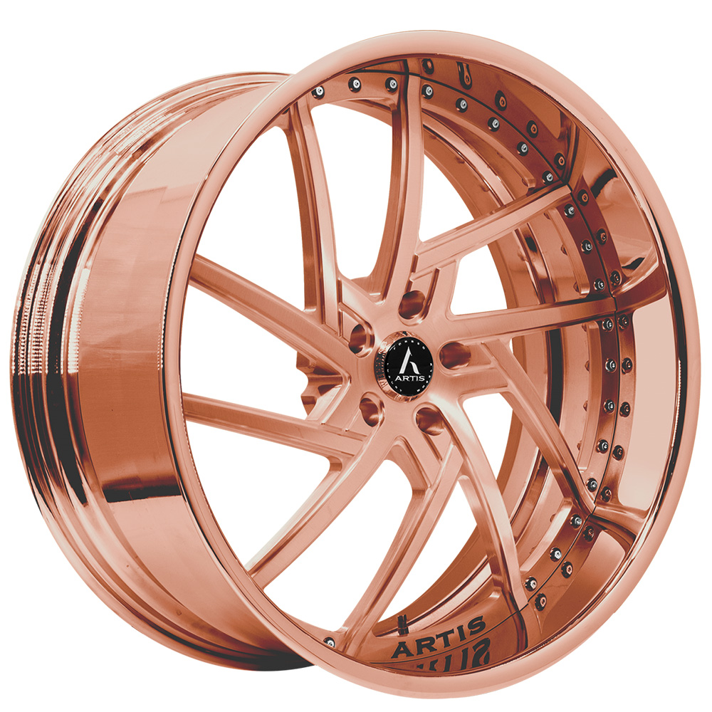 24" Artis Forged Wheels Fairfax Brushed Rose Gold Face with Rose Gold over Chrome Lip Rims