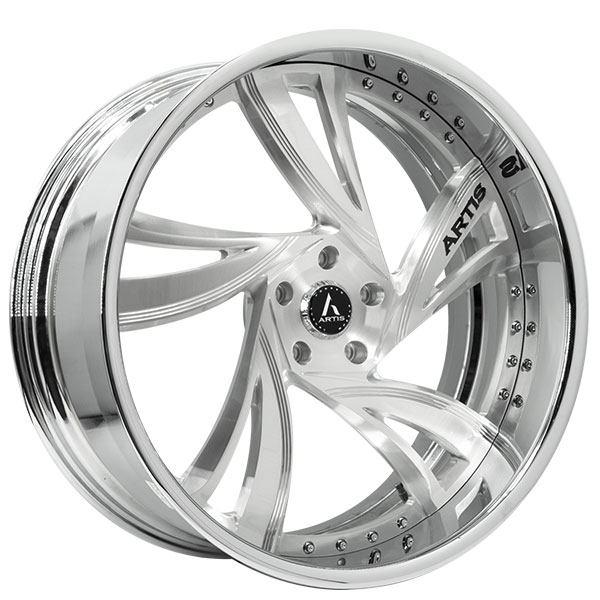 24" Artis Forged Wheels Kingston Brushed Silver Face with Chrome Lip Rims