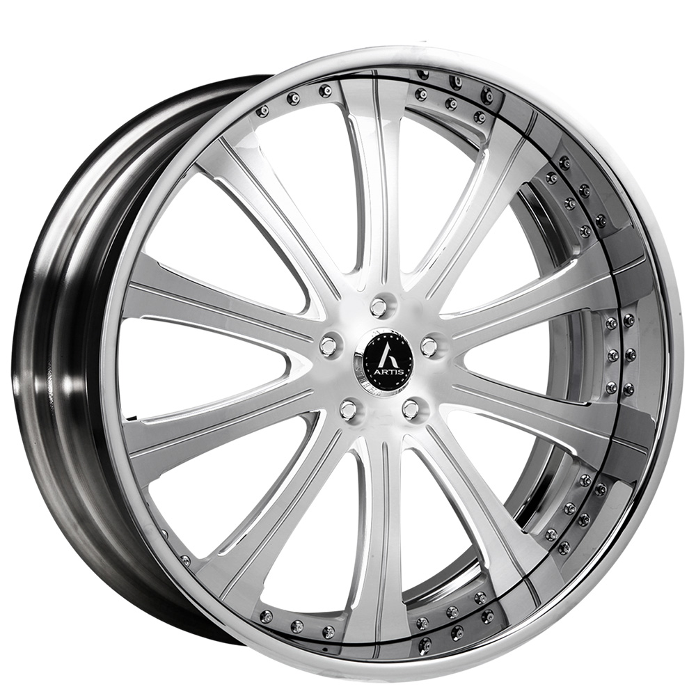 21" Artis Forged Wheels Oak Cliff Brushed Silver Face with Chrome Lip Rims