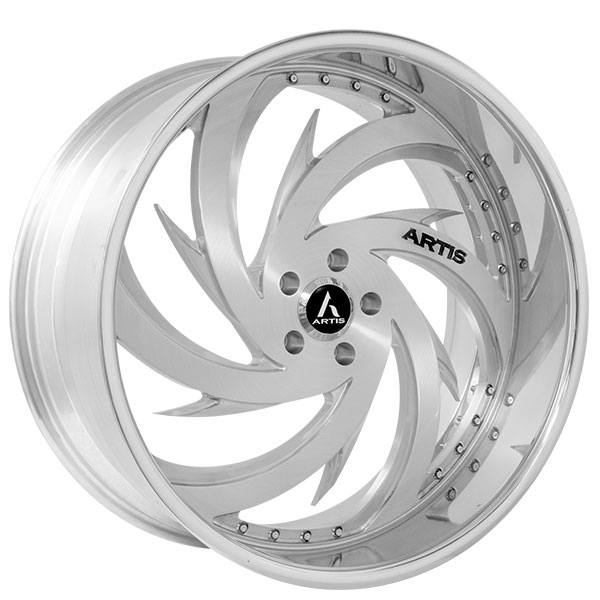 21" Artis Forged Wheels Spada Brushed Silver Face with Chrome Lip Rims