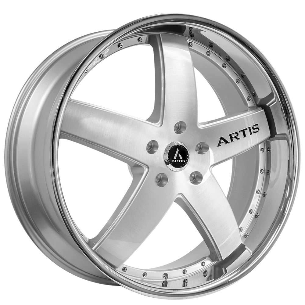 24" Artis Wheels Booya Silver Brushed with Chrome SS Lip Rims