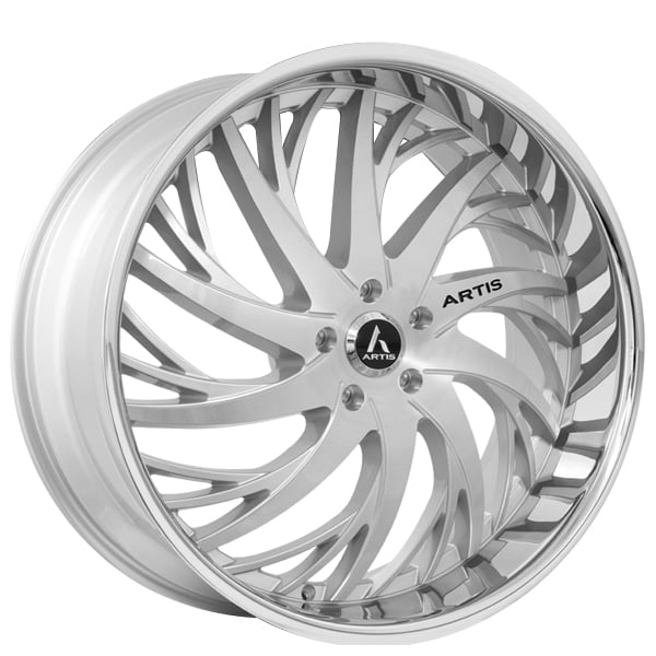24" Staggered Artis Wheels Decatur Silver Brushed Face with Diamond Cut Lip Rims