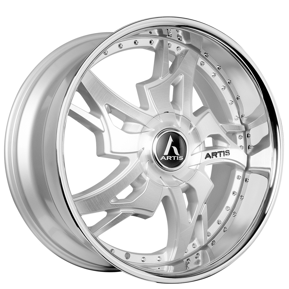 24" Artis Wheels Laredo-XL Brushed Silver Face with Chrome Lip Rims