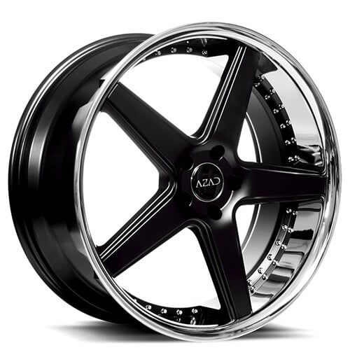 20" Staggered Azad Wheels AZ008 Semi Gloss Black with Chrome Lip Rims 