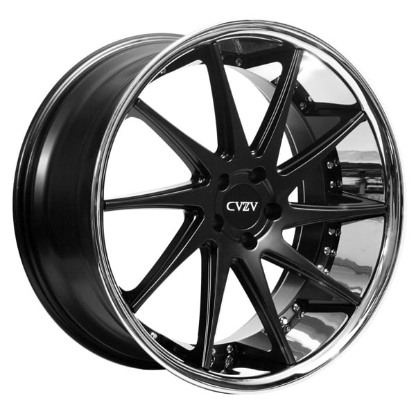 20" Staggered Azad Wheels AZ23 Semi Matte Black with Chrome Lip Rims 