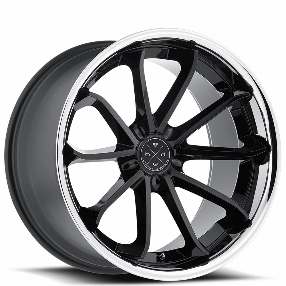 22" Blaque Diamond Wheels BD-23 Gloss Black with Chrome SS Lip Rims
