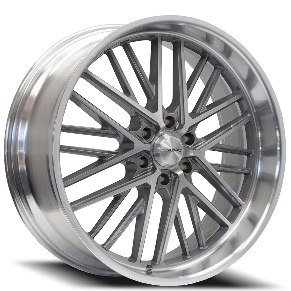 24" Corsart Wheels R507 Kingpin 6 Gloss Brushed Milled with Diamond Cut Lip Rims 