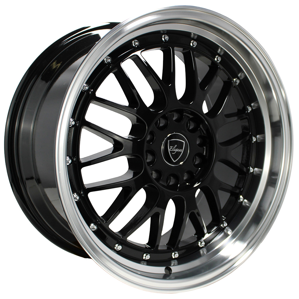 16" Elegant Wheels E28 Gloss Black Center with Machined Lip Rims