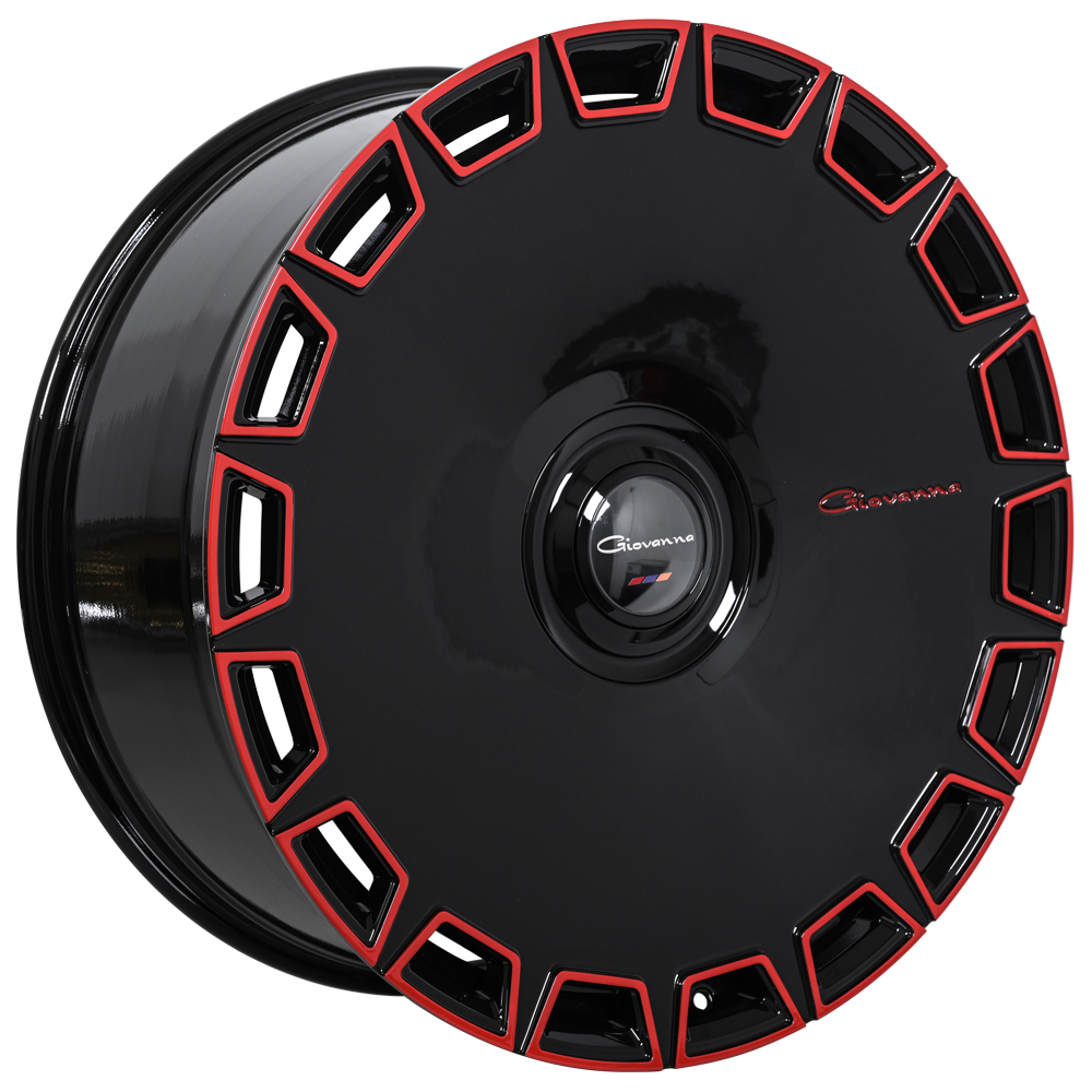 22" Giovanna Wheels Dicotto Gloss Black with Custom Red Accents Flow Formed Floating Cap Rims