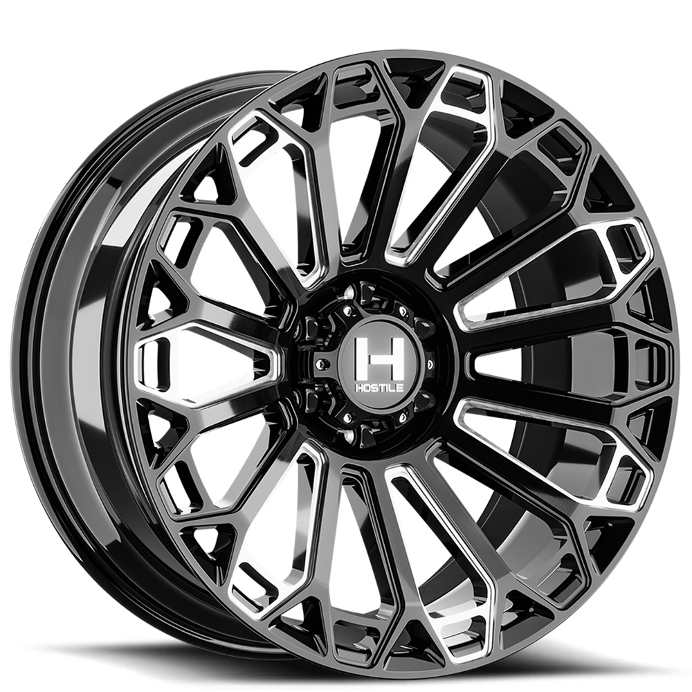 22" Hostile Wheels H142 Warrior Black Milled V2 Off-Road Rims