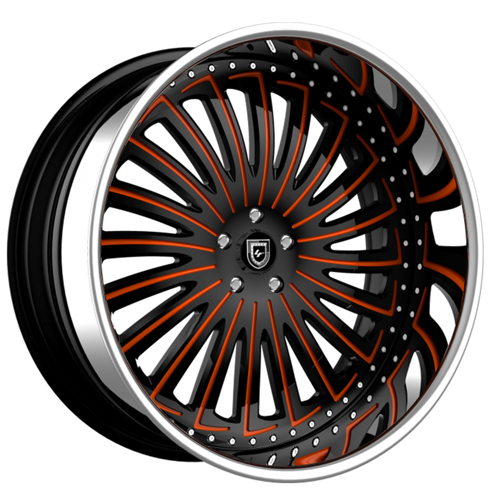 20/21" Lexani Forged Wheels LF-728 Gemini Black with Orange Accents Face with Chrome Lip Rims  