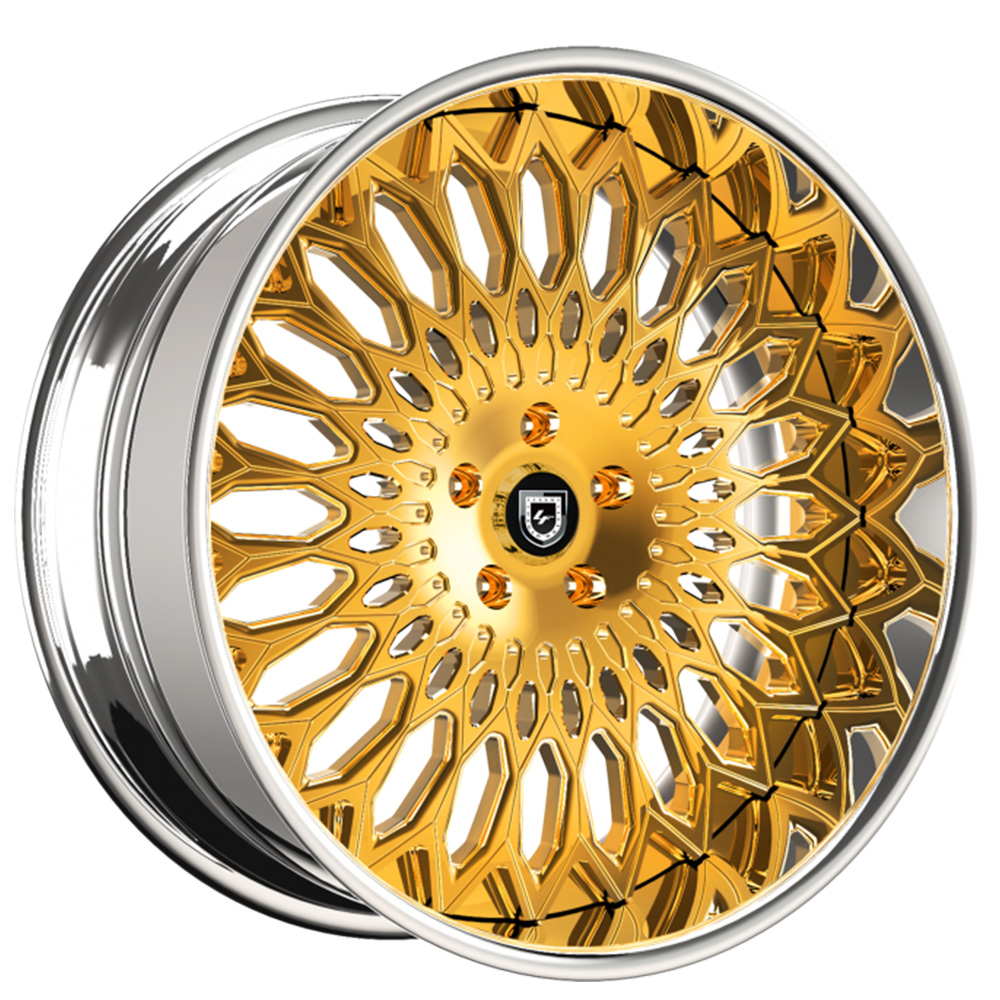 19" Lexani Forged Wheels LF-742 Petrus Gold over Chrome Face with Chrome Lip Rims