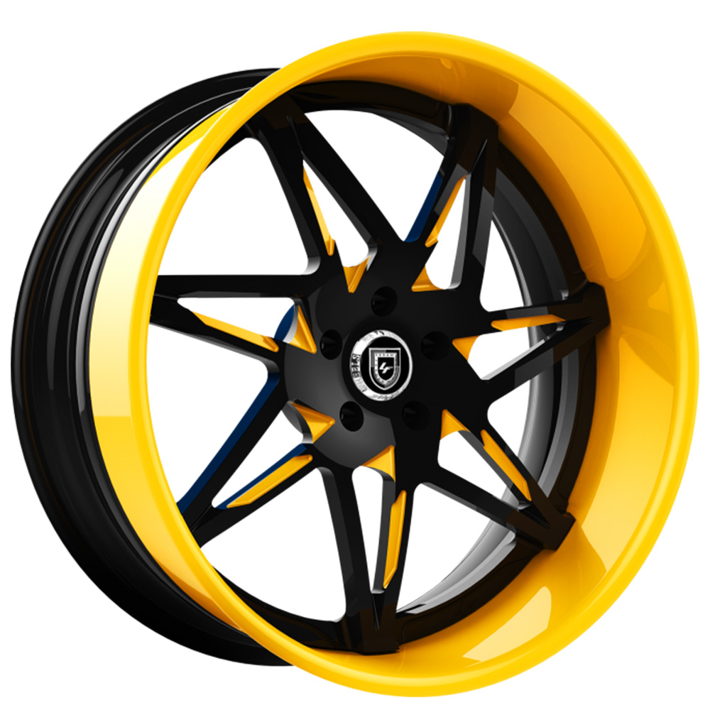 22" Lexani Forged Wheels LF-749 Nirvana Black with Yellow Accents Face and Lip Rims