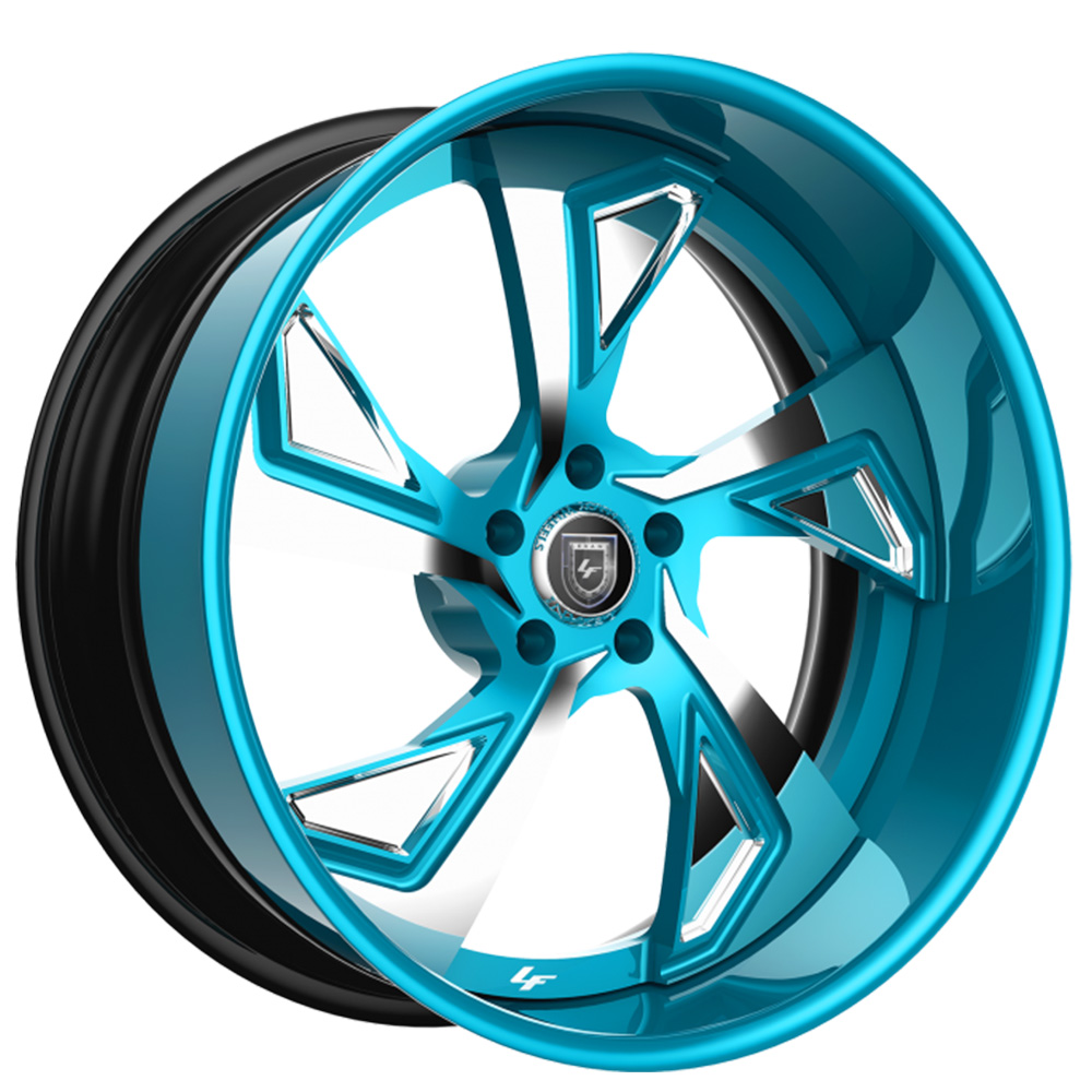 20/21" Lexani Forged Wheels LF-756 Jade Chrome with Cyan Blue Accents Face and Lip Rims 