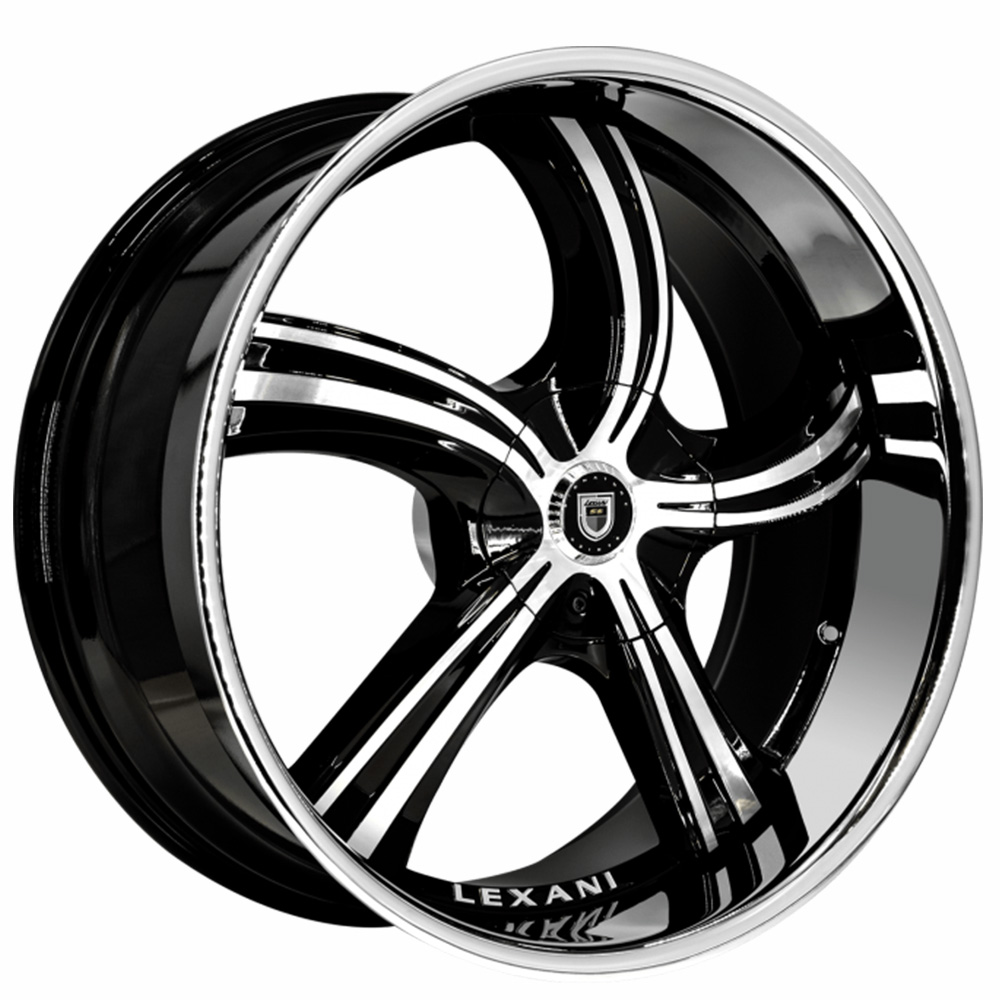 24" Lexani Wheels Cinco Gloss Black Machined with SS Lip Rims LX1731