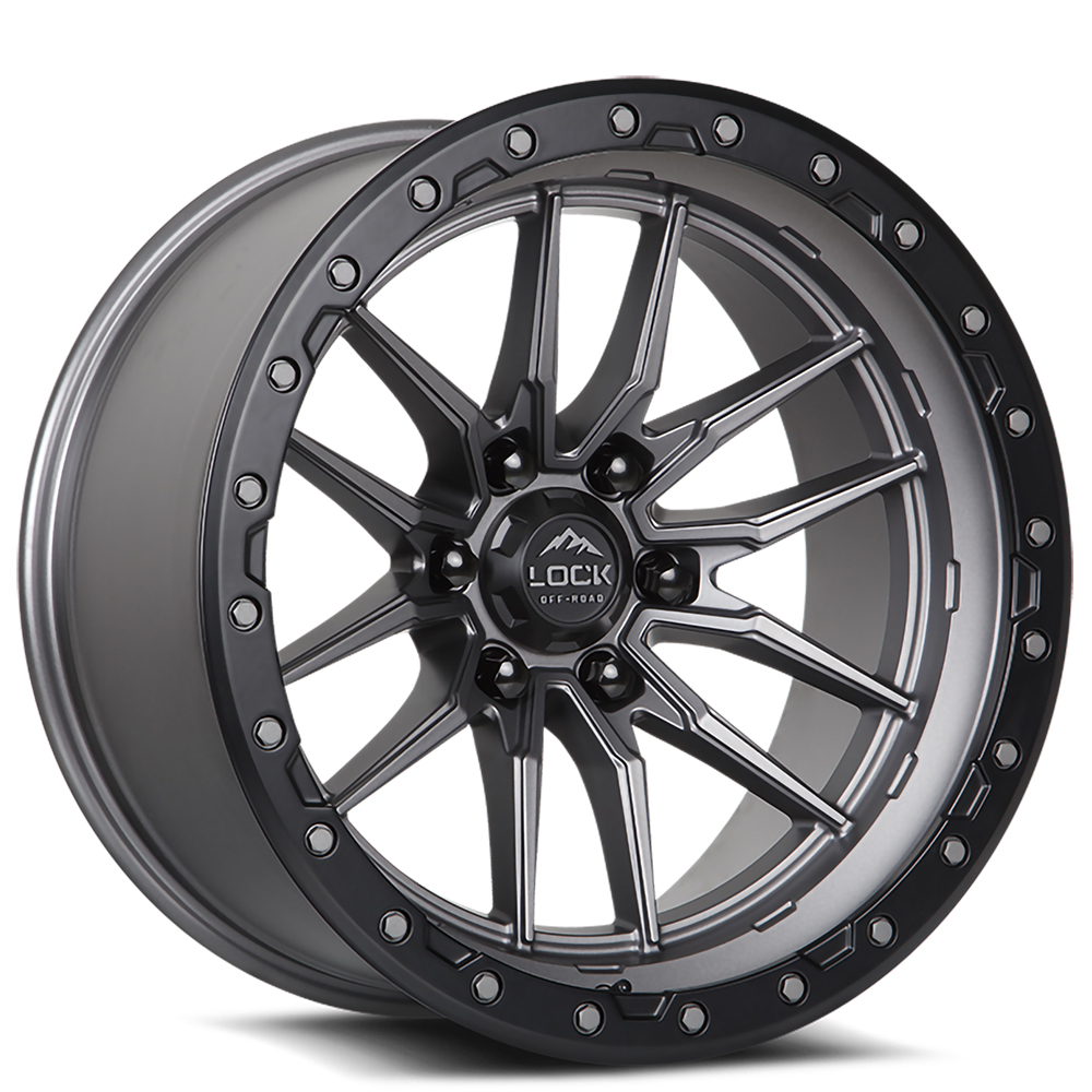18" Lock Off-Road Wheels Krawler Matte Grey with Matte Black Ring Rims