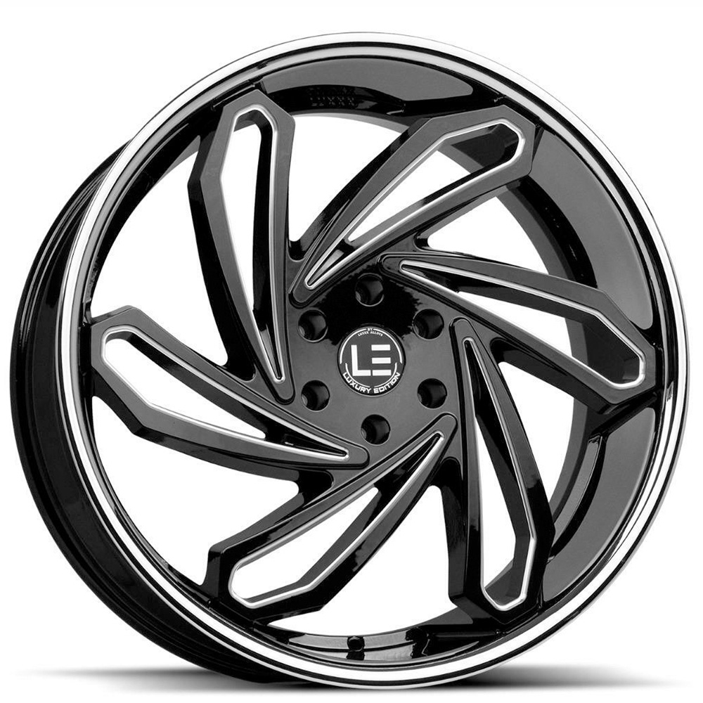 22" Luxxx Alloys Wheels Lux LE10 Gloss Black Milled with SS Lip Rims