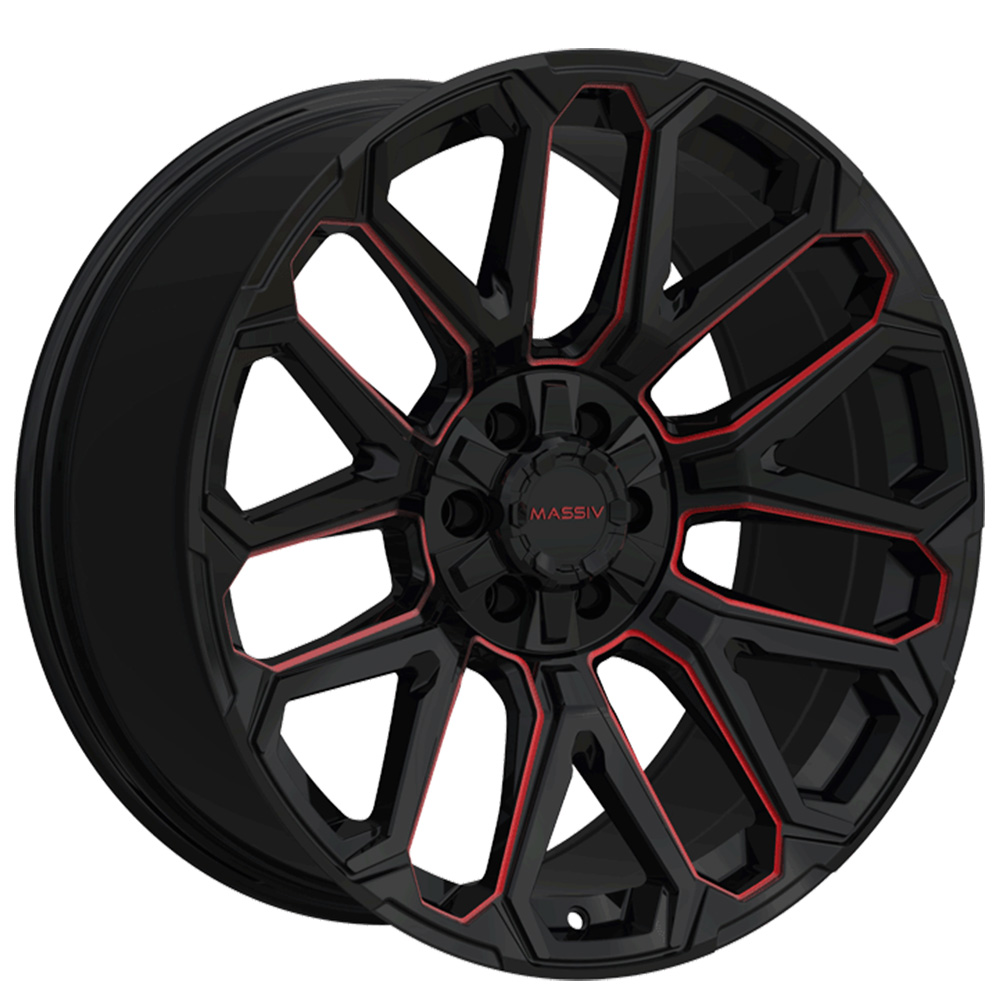 20" Massiv Off-Road Wheels OR5 Black with Red Milled Rims