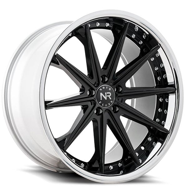20" Staggered Noir Elite Wheels NR100 Gloss Black with SS Lip Rims 