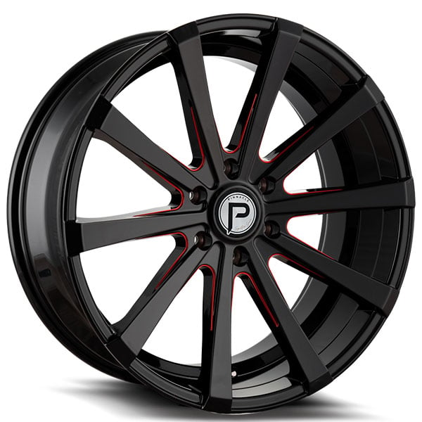 20" Pinnacle Wheels P100 Royalty Gloss Black with Red Milled Rims